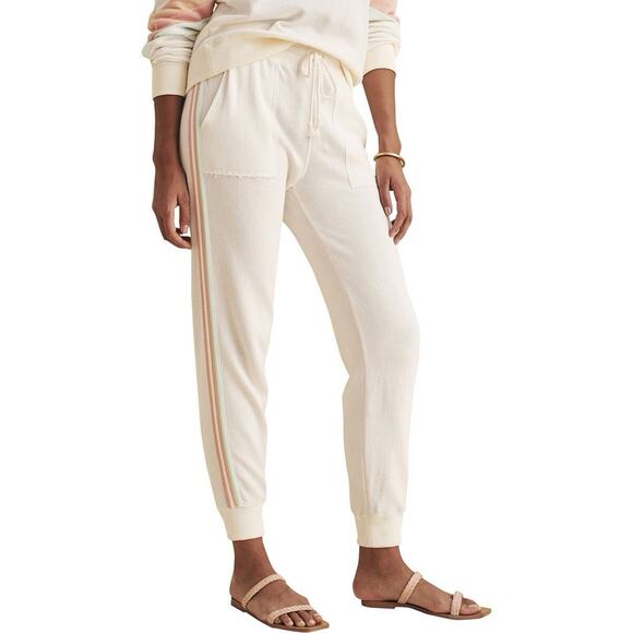Faherty Pants - Faherty Womens Small Molli Jogger Pants Cream Pastel Stripes Cotton Soft Cozy